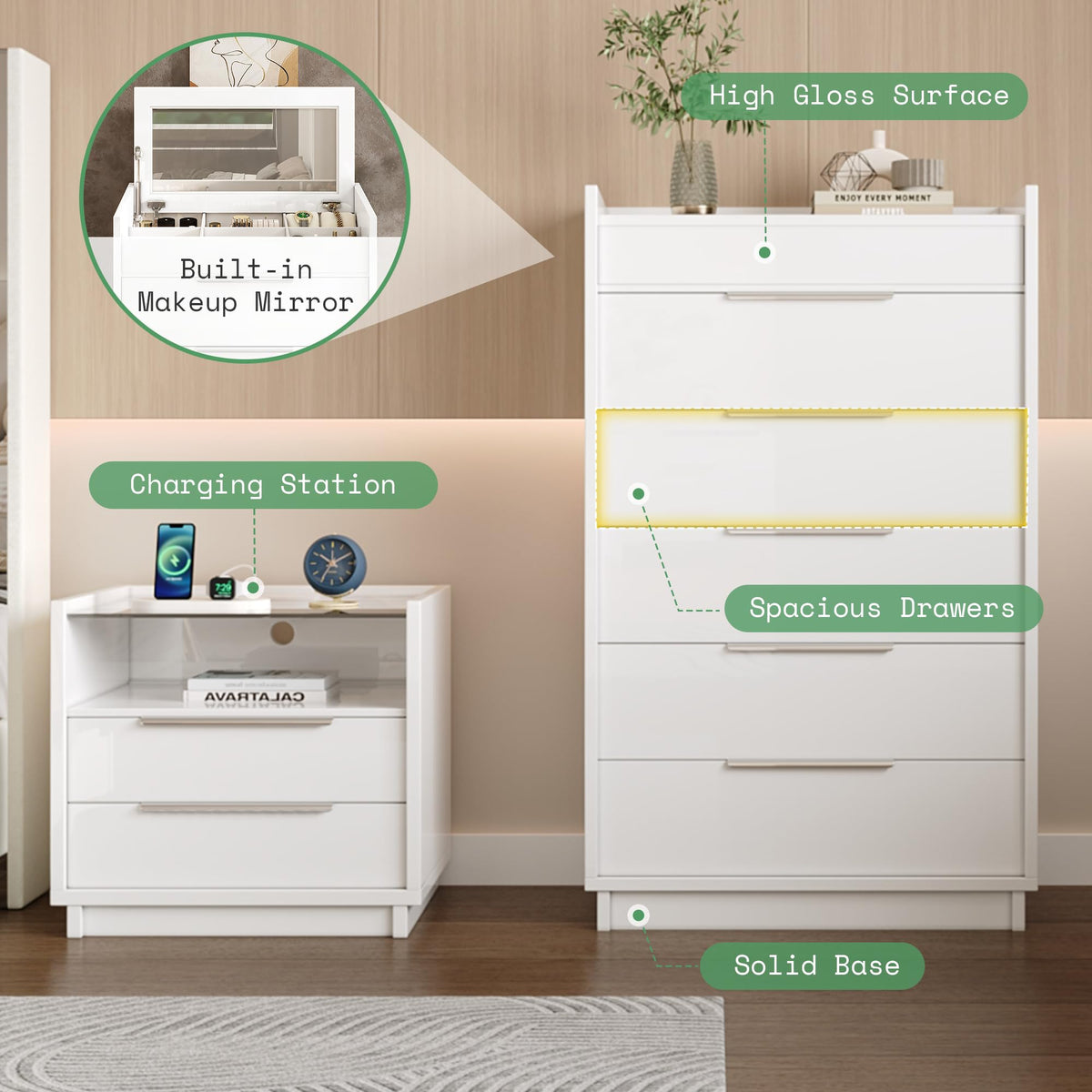 5-Piece King Bedroom Set with Charging Nightstands