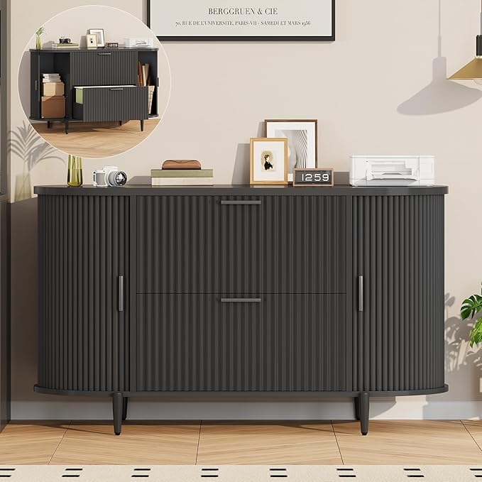 2-Drawer Filing Cabinet with Sliding Door Storage