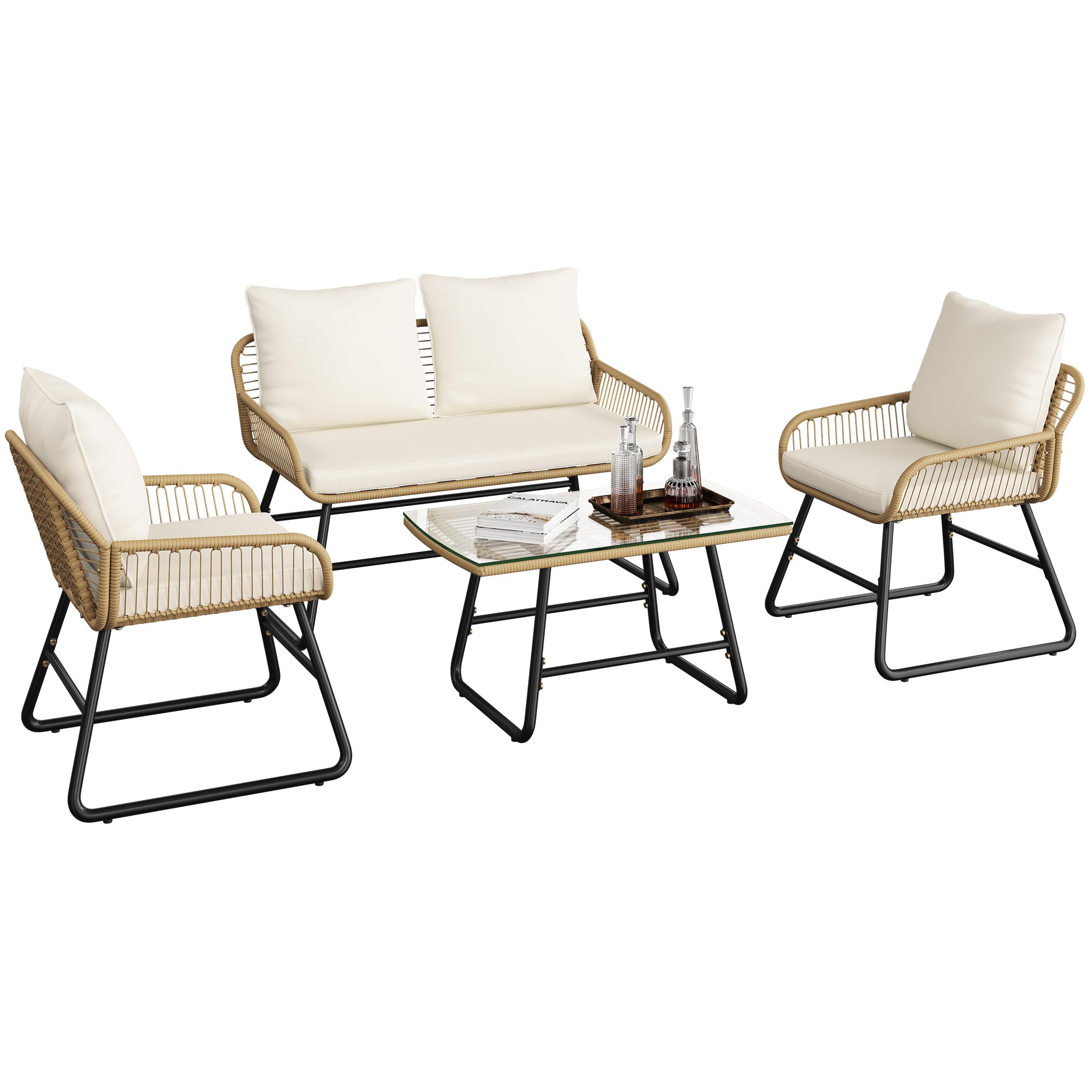 Wicker Patio Conversation Set with Cushions