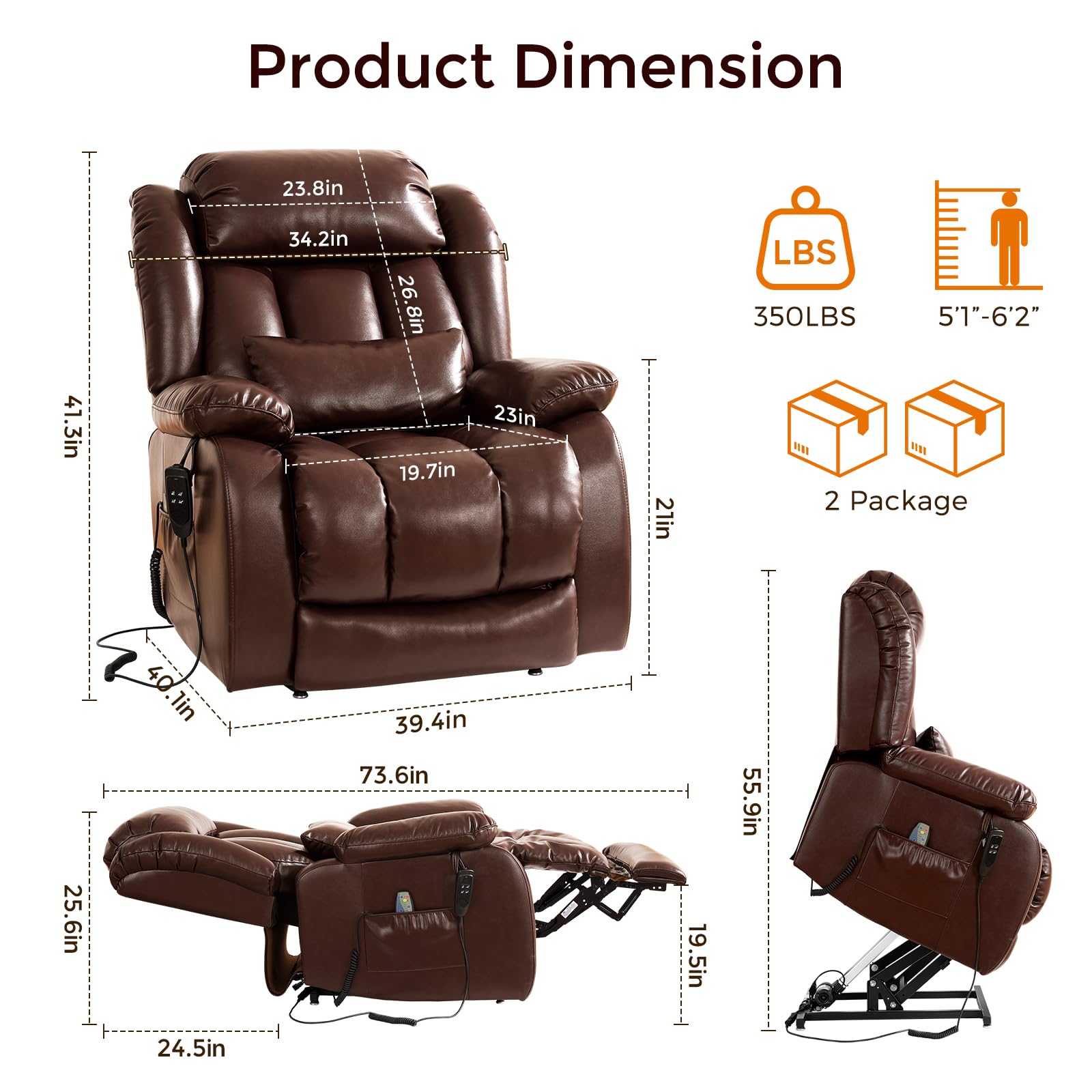 Power Lift Recliner Chair with Massage & Heat