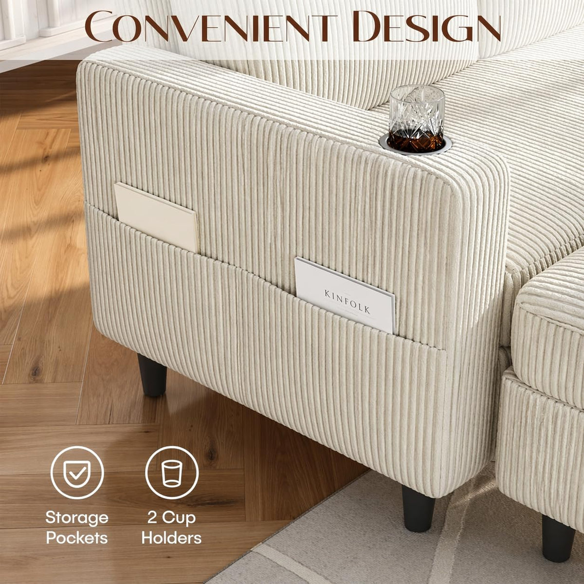 Corduroy L-Shaped Storage Sectional