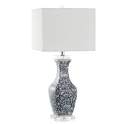 28" Chinoiserie Ceramic Table Lamp | Crystal Base, Linen Shade, LED