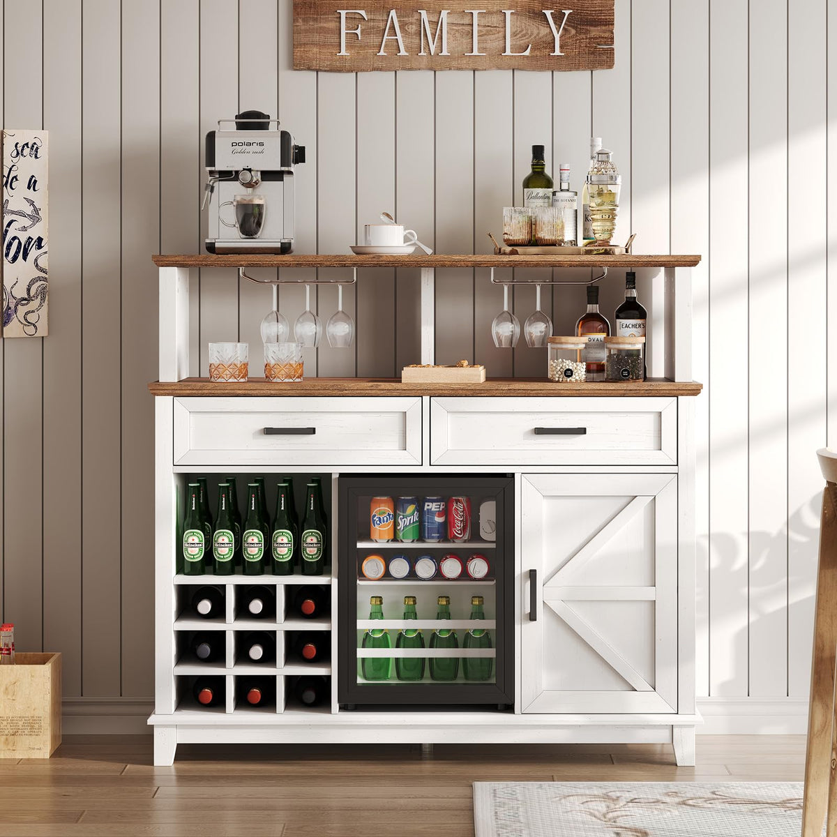 Farmhouse Coffee Bar with Refrigerator