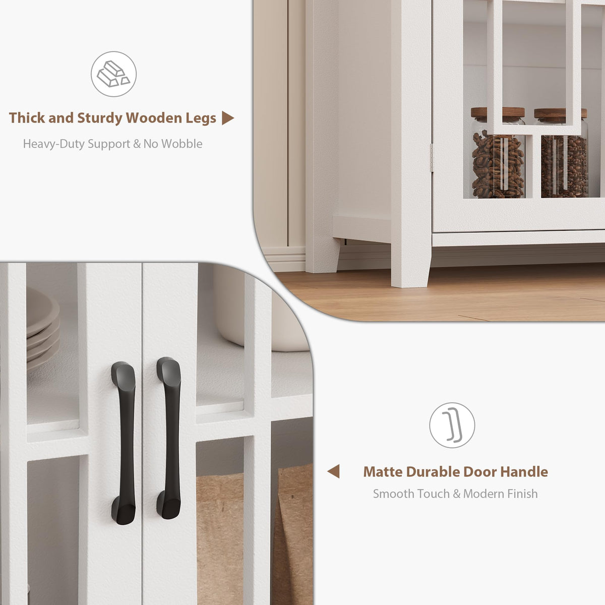 Garvee 63" Sideboard Buffet Cabinet with Storage and 4 Tempered Glass Doors