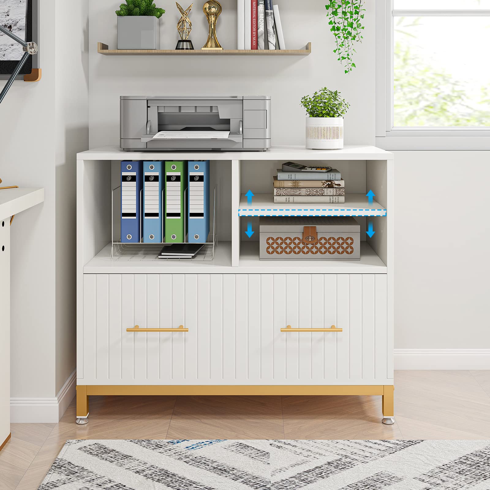 White Lateral File Cabinet with Drawer & Printer Stand
