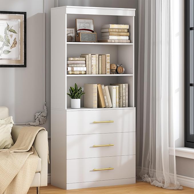 Black Bookshelf with 3 Drawers