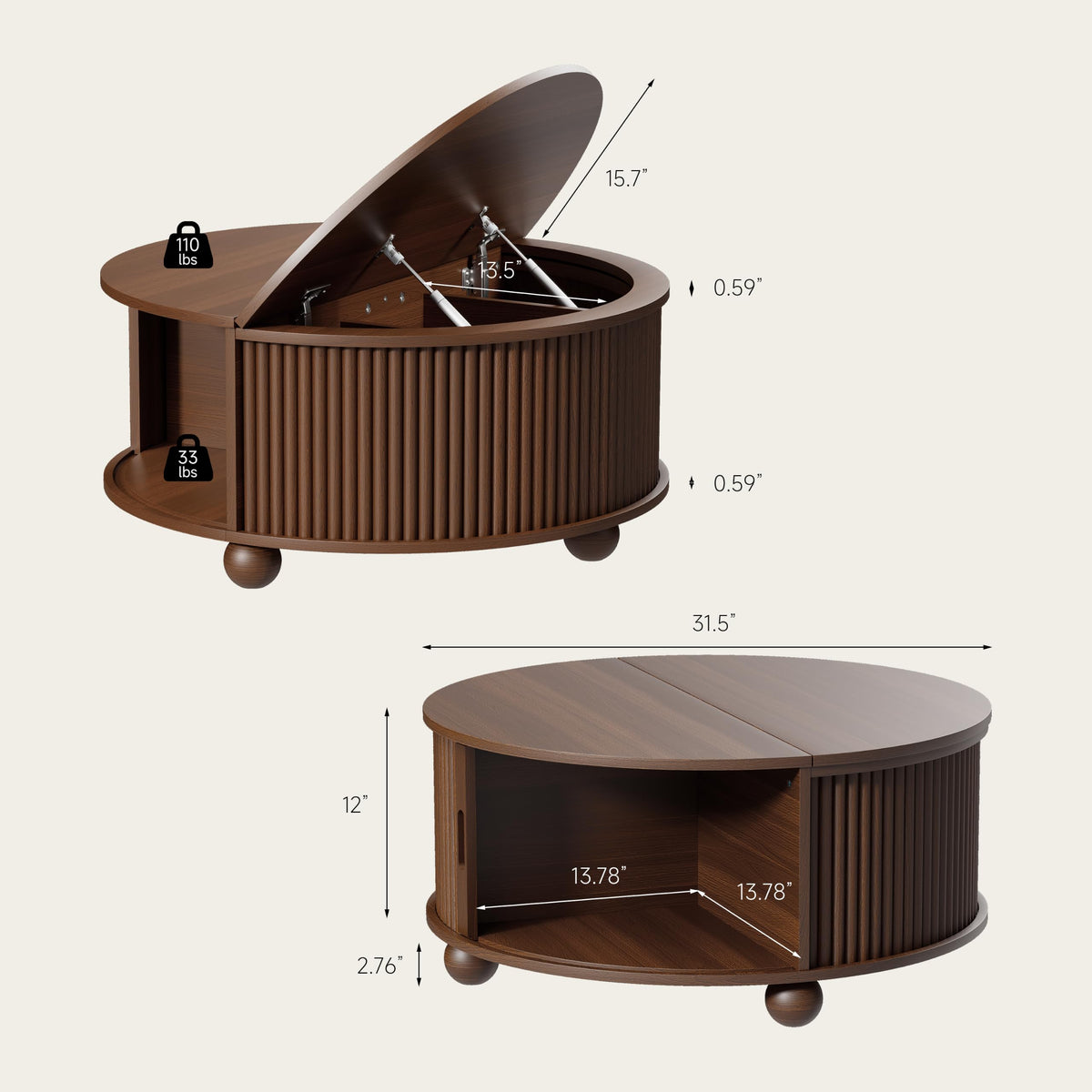Fluted Round Storage Coffee Table