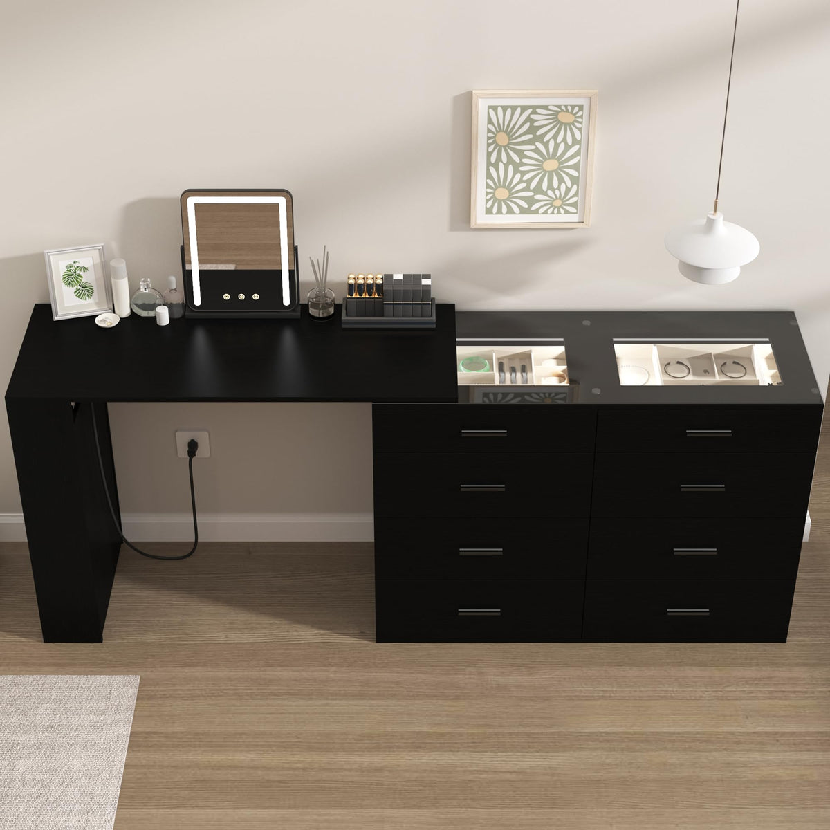 Adjustable LED Vanity with 8 Drawers