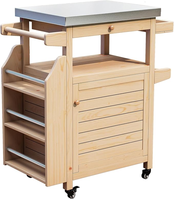 Outdoor Grill Cart with Stainless Steel Top & Storage Cabinet