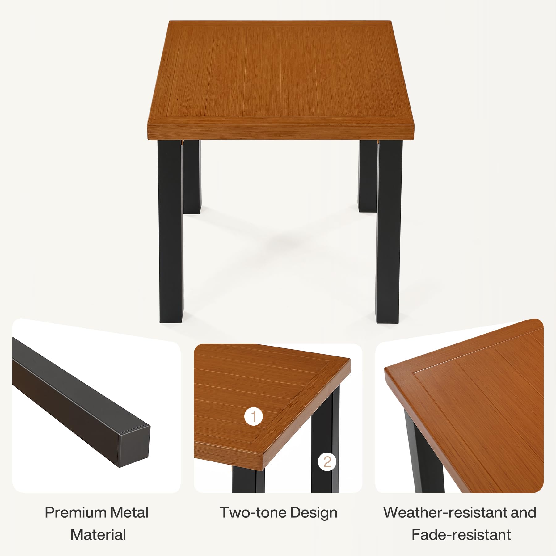 Square Outdoor Side Table with Metal Tabletop
