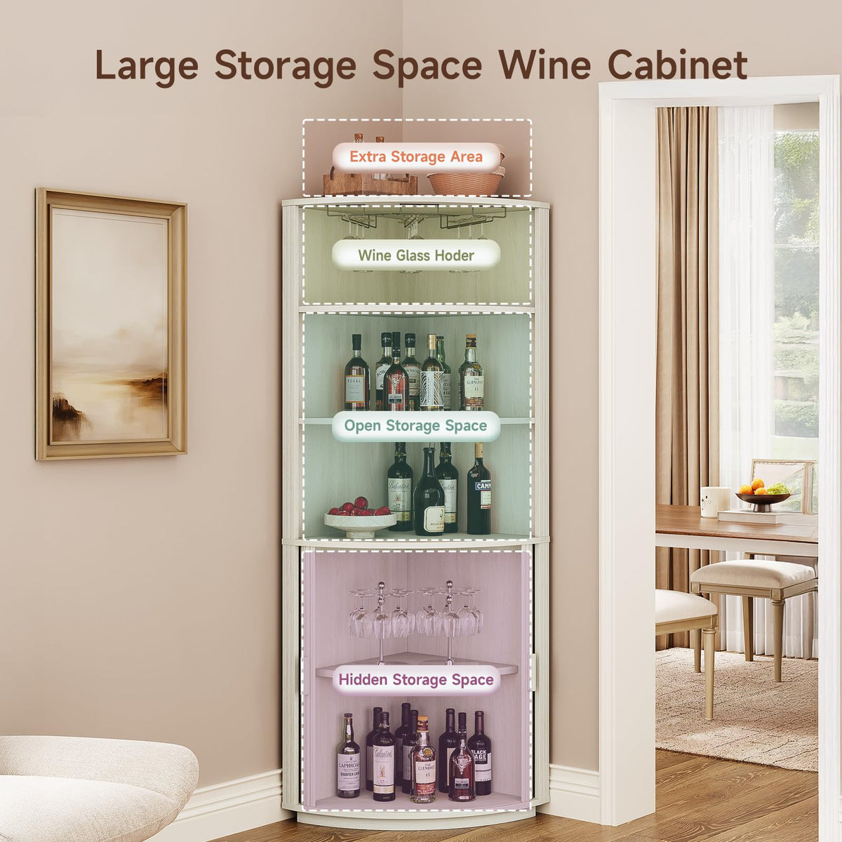 Corner Bar Cabinet with LED Lighting