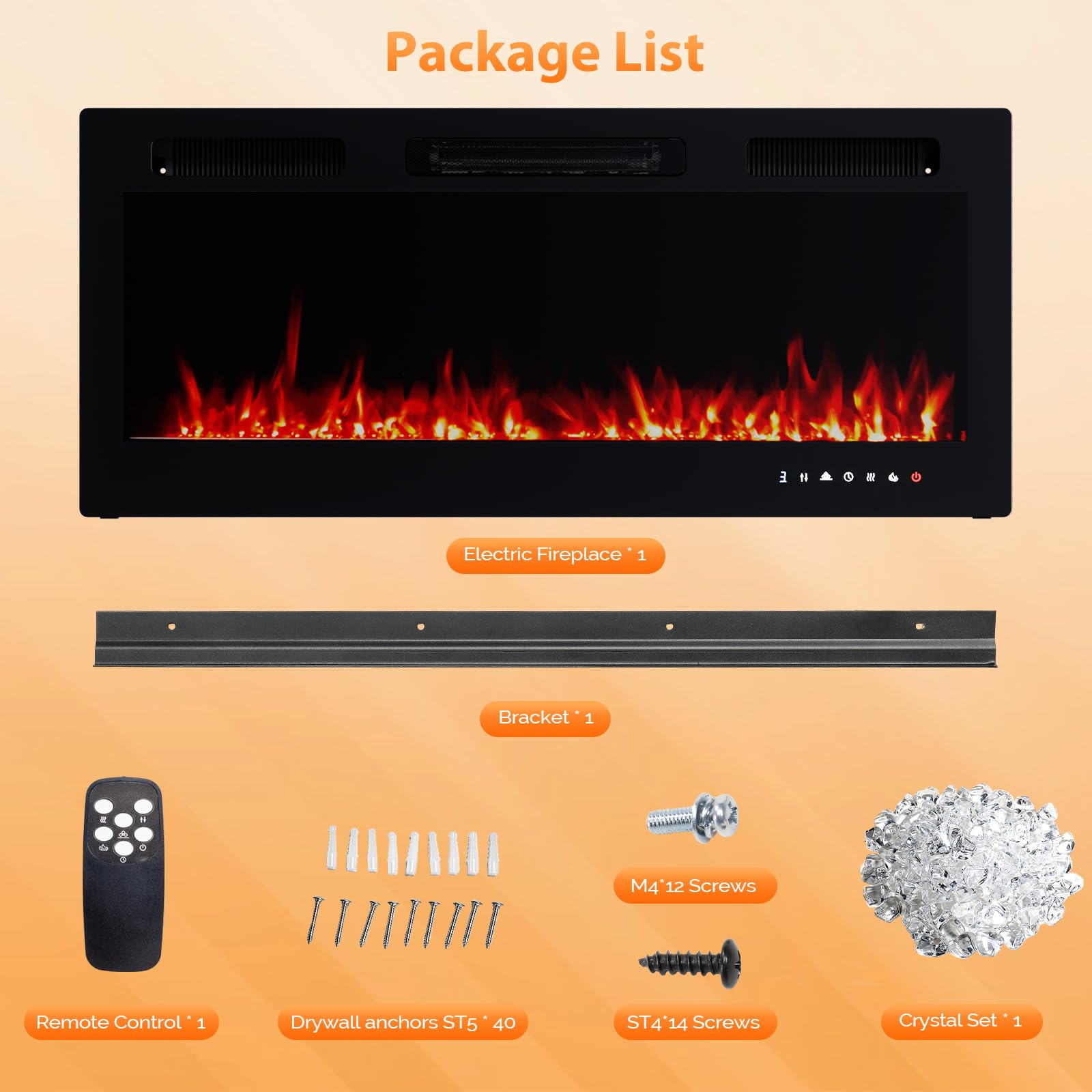 Wall Mounted & Recessed Electric Fireplace with Remote & App Control
