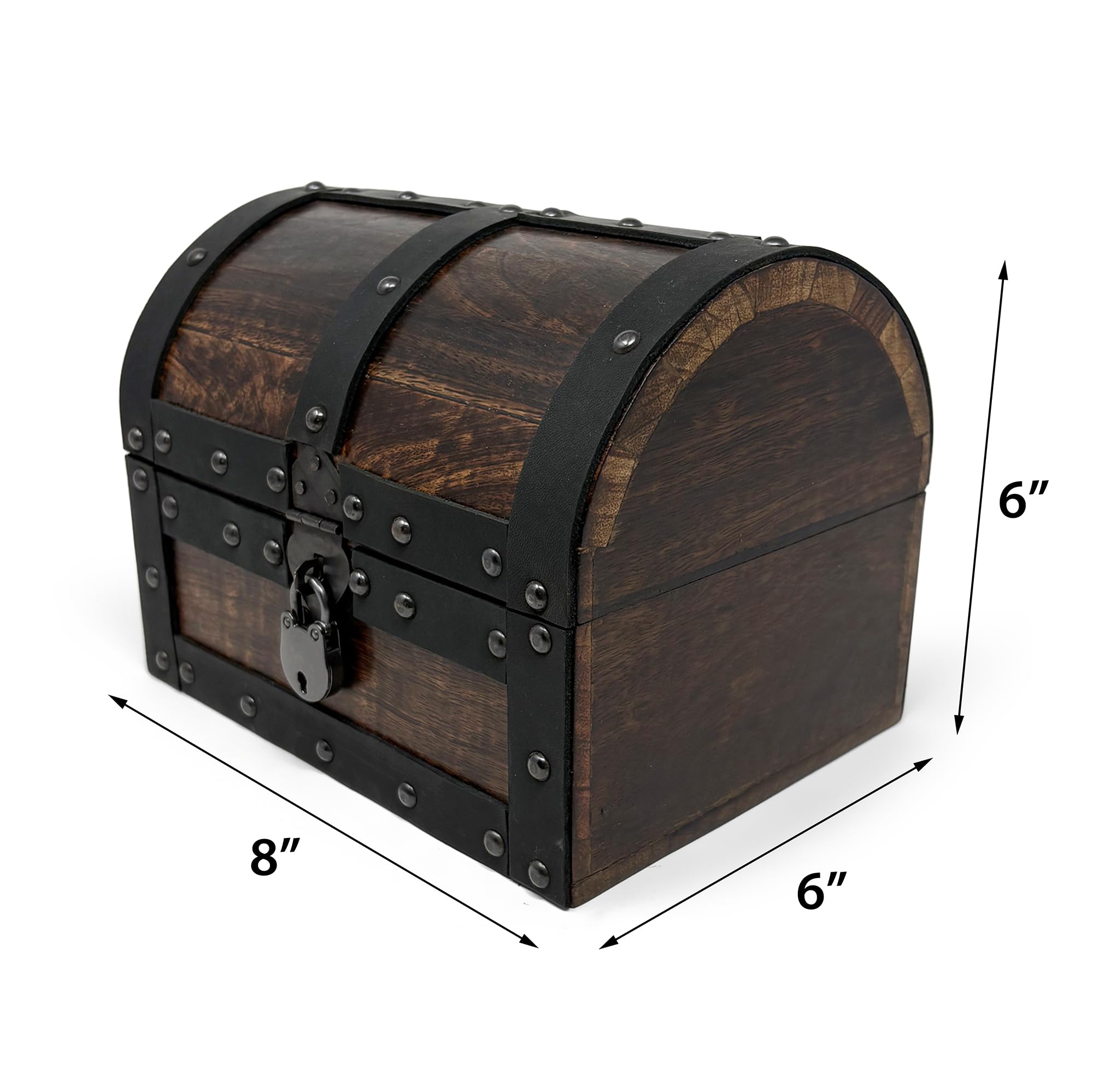 Nautical Cove Handmade Wooden Treasure Chest Storage Box – Deluxe Design with Real Leather Accents, Working Iron Lock & Skeleton Keys, Decorative Keepsake Chest (Small - 8 × 6 × 6")