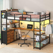 Twin Loft Bed with Storage, Desk & LED Lights