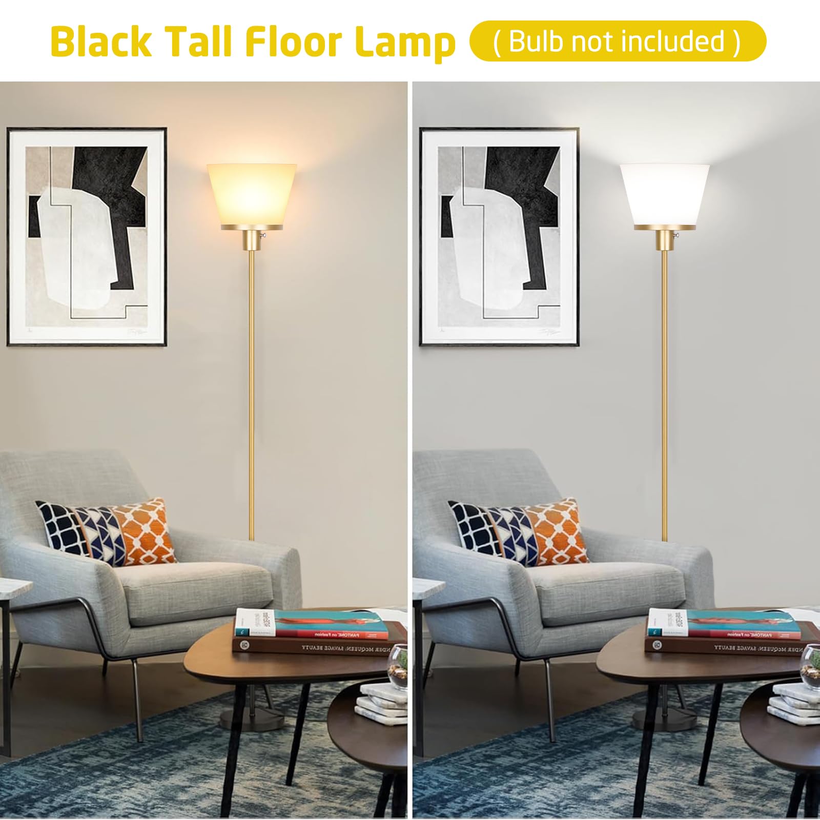 Kukobo Standing Lamp for Bedroom, Gold Floor Lamp with White Plastic Shade, Modern Tall Standing Lamps Bright Floor Lamp for Living Room Office, Bulb Not Included.