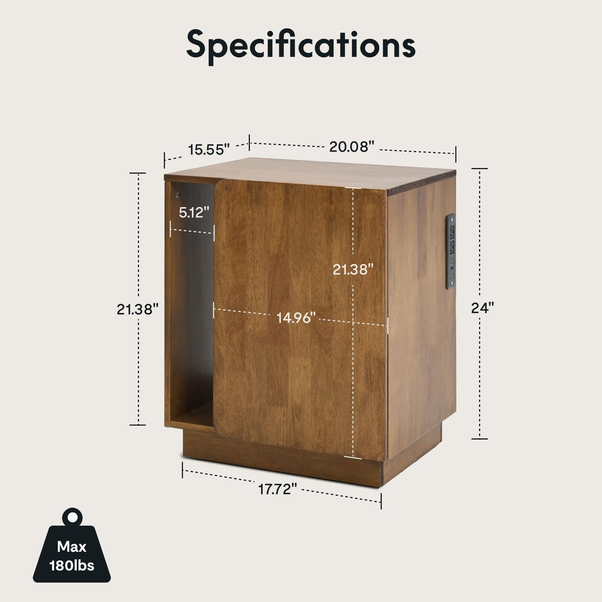 FLEXISPOT Walnut Finish Nightstand with Charging Station, Minimalist Style
