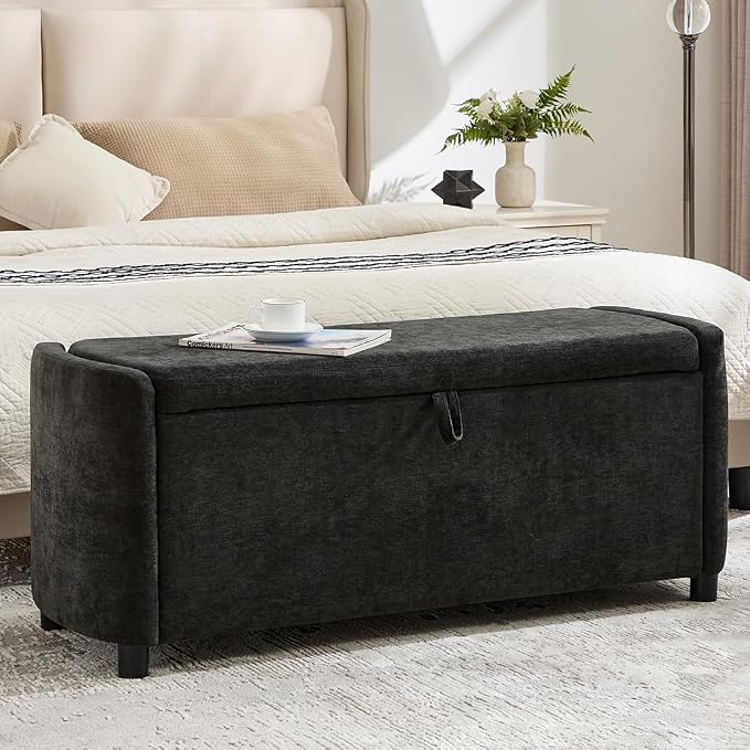 Chenille Storage Ottoman Bench