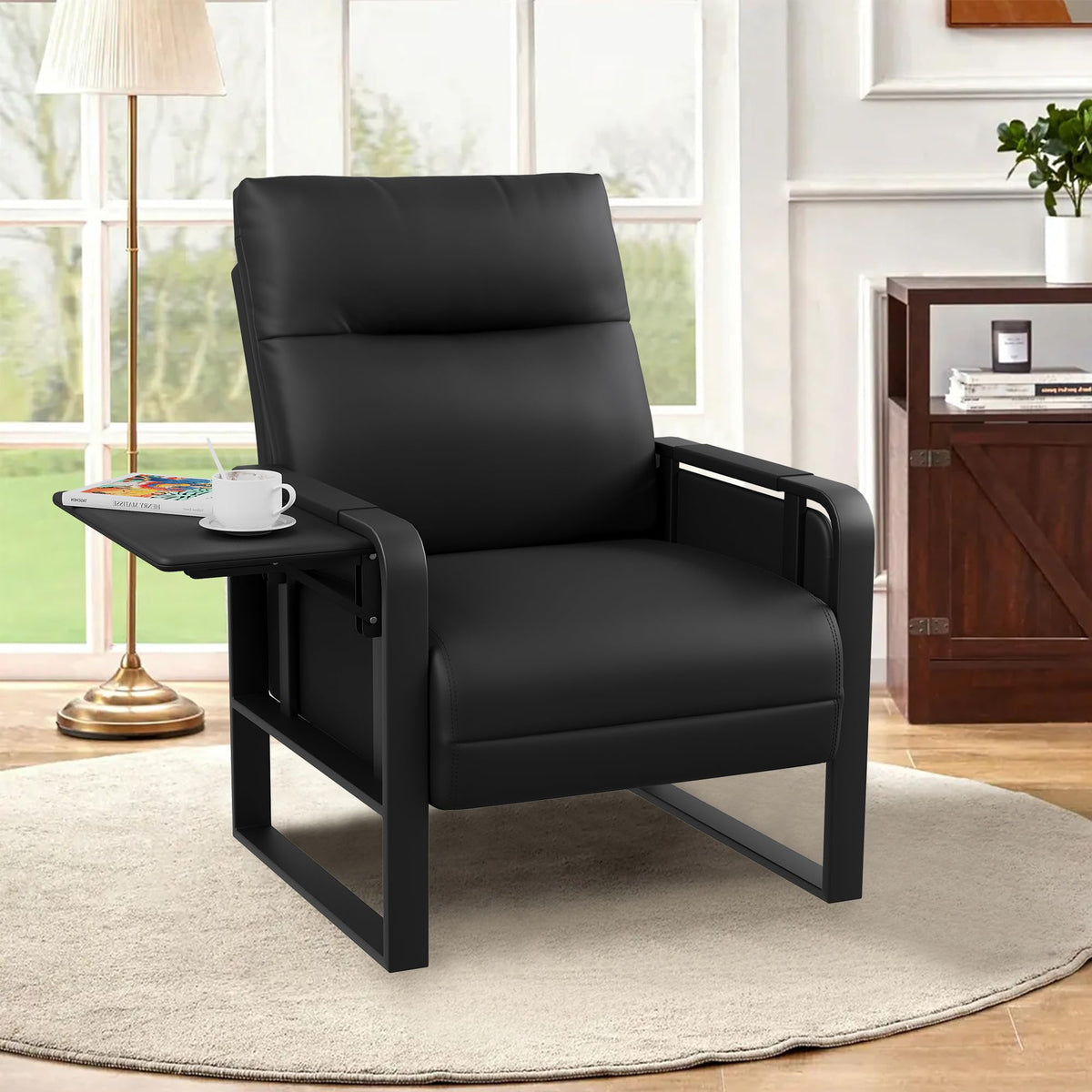 Apeaka Black Accent Chair PU Leather Upholstered Armchair with Side Table