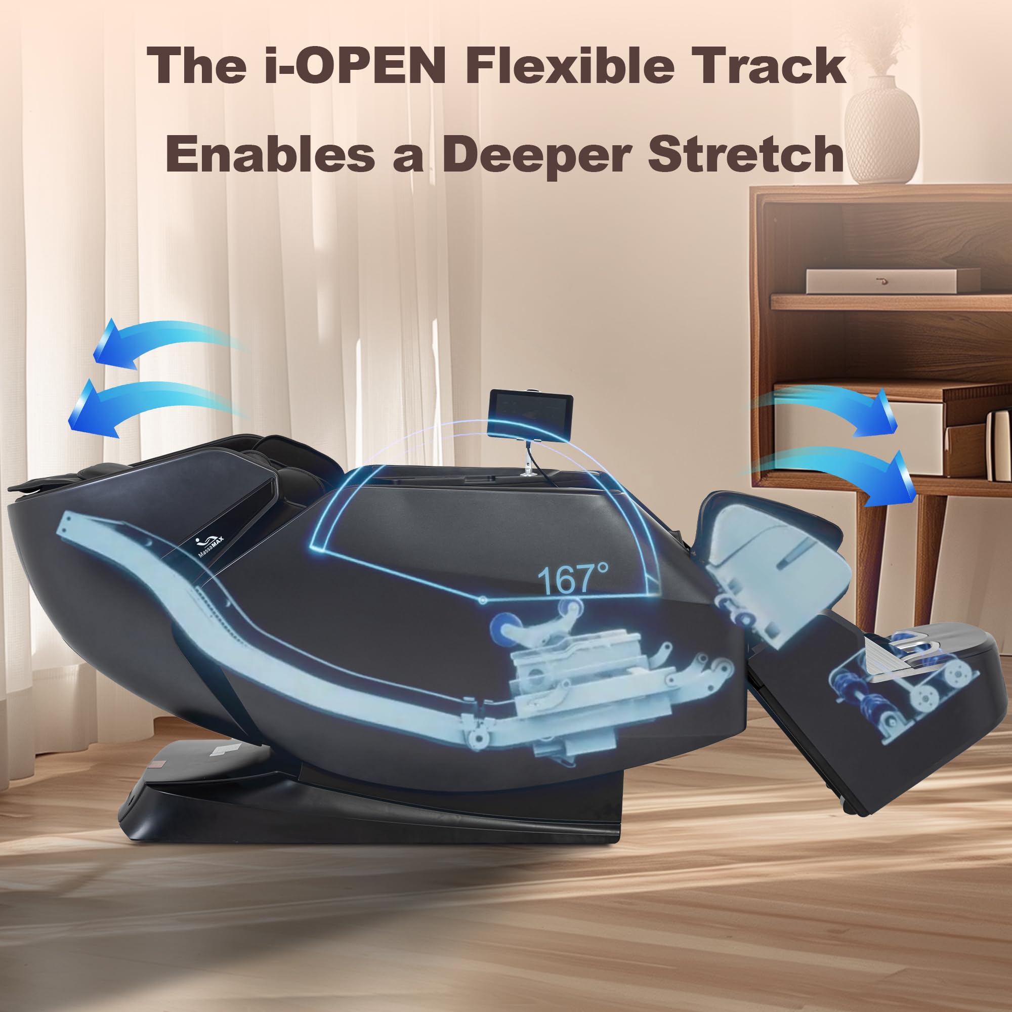 MassMAX Massage Chair for Stretch & Flexibility - 4D Full Body Recliner with Flexible 172°SL Track, Calf Kneading, Auto Footrest & 22 Modes for Premium Comfort A675 Black