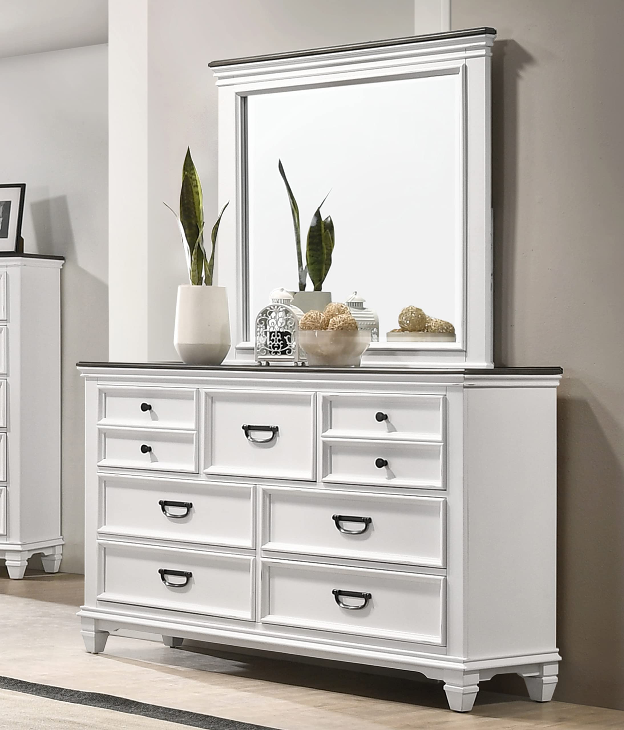 Farmhouse Bedroom Set – Bed, Dresser, Mirror & 2 Nightstands