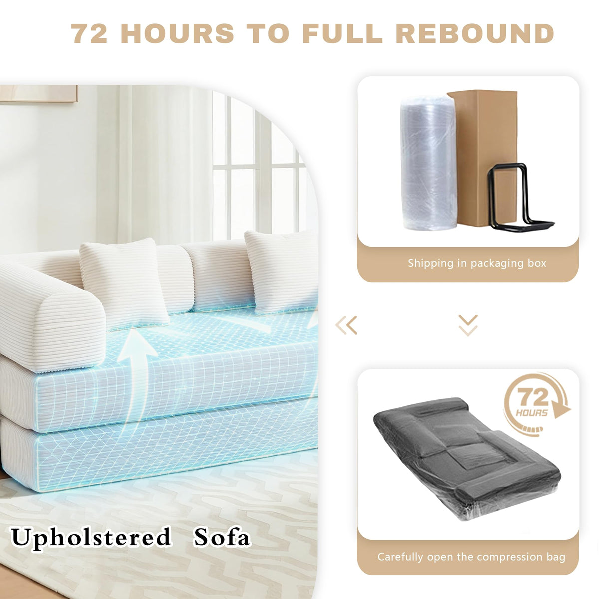 GAOHAPY 80 Inch Multi-Functional Convertible Sofa Bed, Fixed Shape Frame, High Density Foam with Corduroy, Easy Assembly, for Living Room and Bedroom. (Beige)