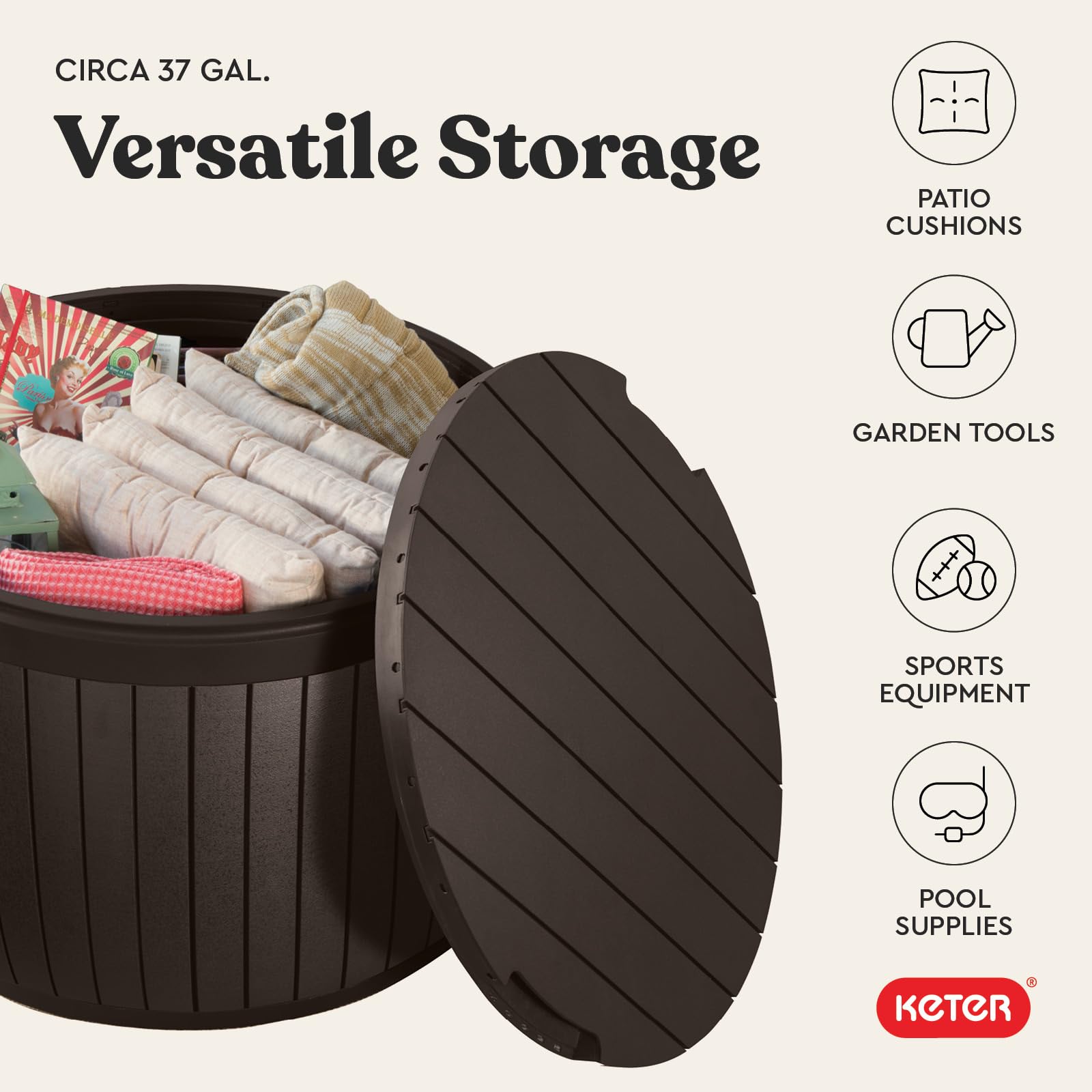 37-Gallon Round Outdoor Deck Box