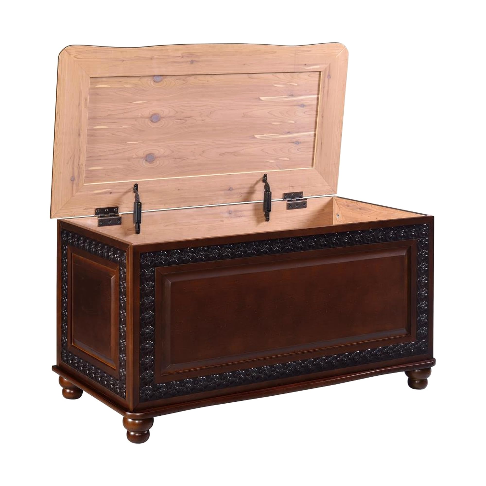 CARTESIAN Traditional Cedar Storage Chest, Dark Tobacco Finish, Cedar-Lined Interior with Safety Hinge, Carved Detailing, 40 x 18.5 Inches, Blanket and Linen Storage