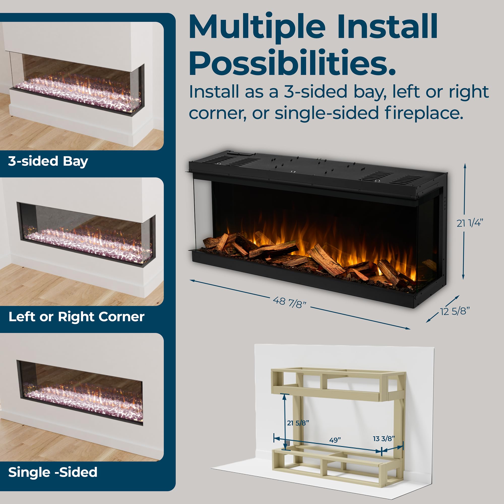 49" Multi-Sided Built-In Electric Fireplace
