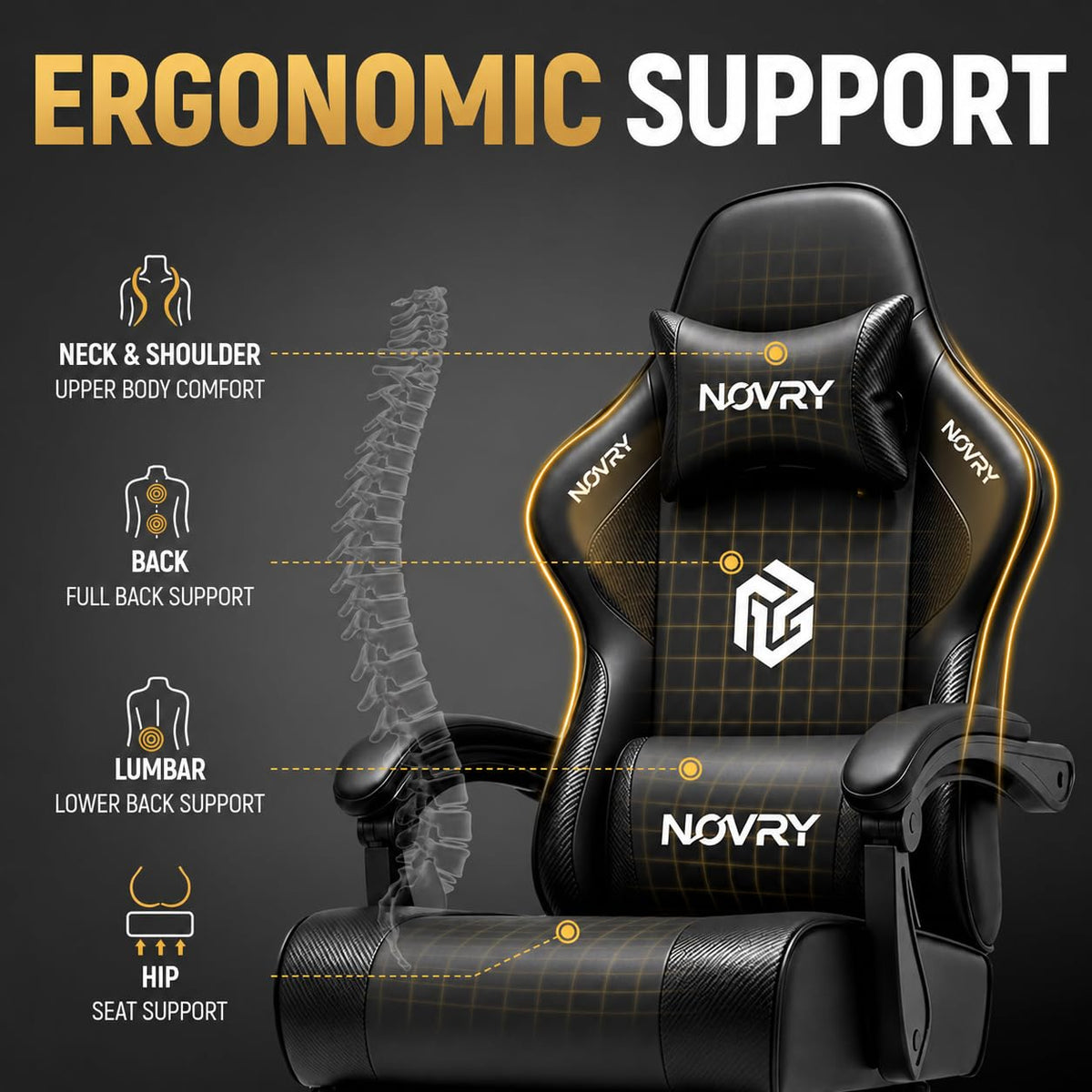 Gaming Chair for Adults with Footrest,Upgraded Ergonomic Chair,All Black