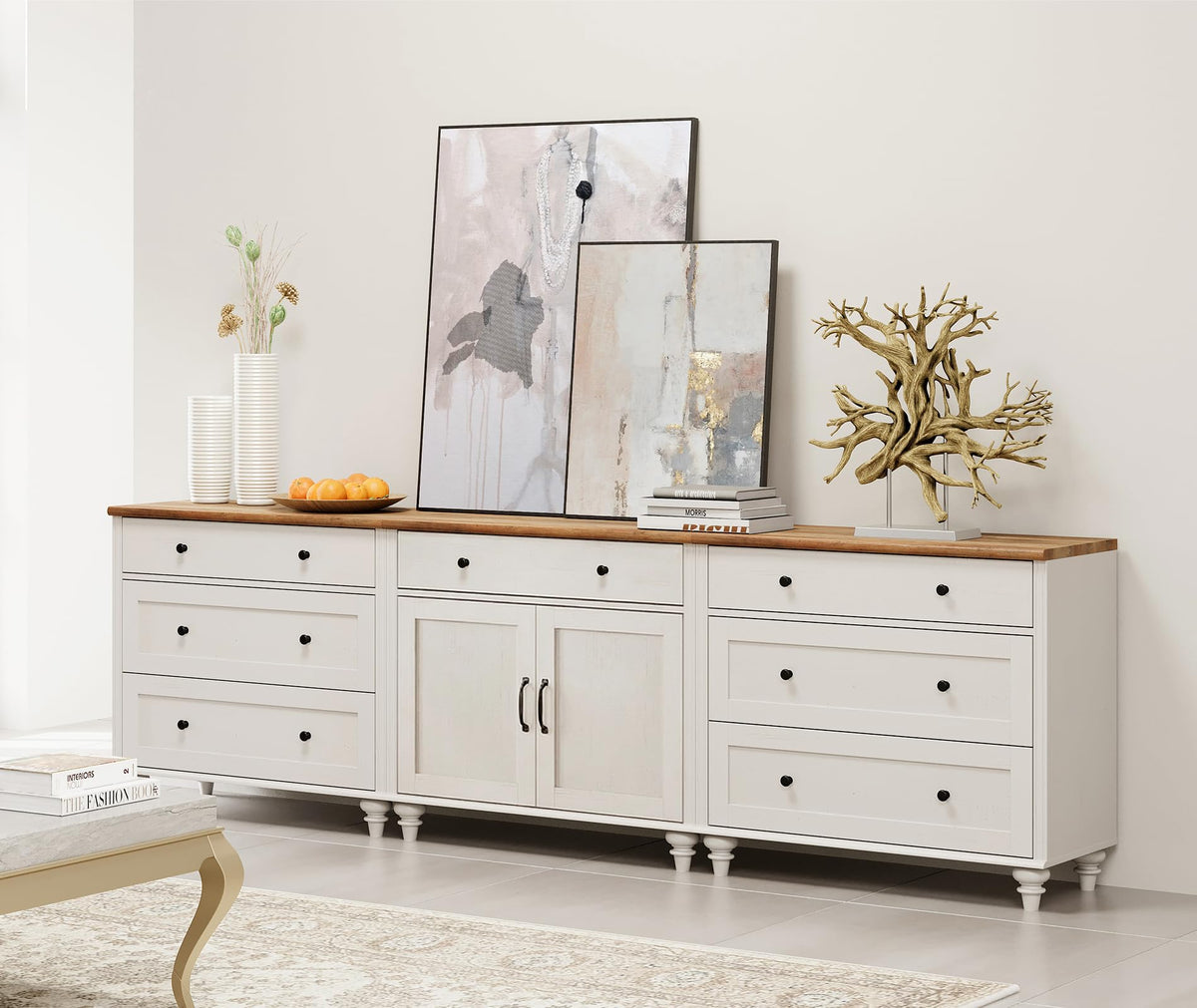 White Buffet Sideboard with 7 Drawers
