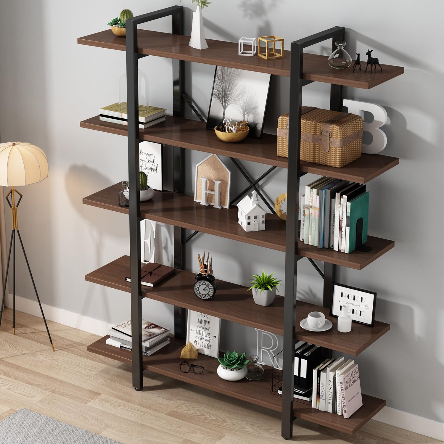 Industrial Bookshelf with Metal Frame