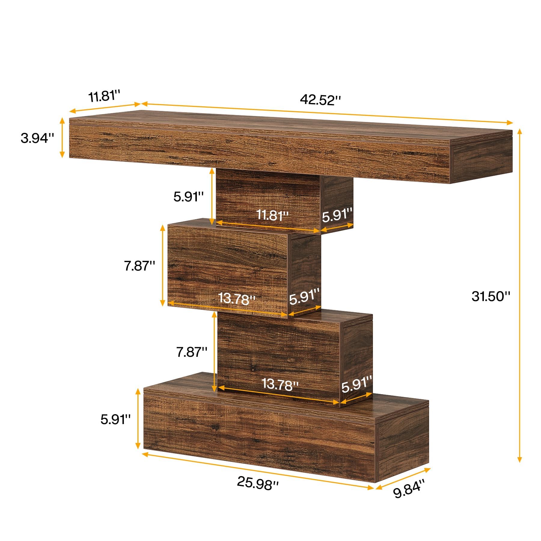 Tribesigns 42.5" Farmhouse Console Table, Narrow Wood Sofa Table Behind Couch with Geometric Base, Industrial Entryway Accent Table for Living Room, Hallway, Entrance (Rustic Brown)