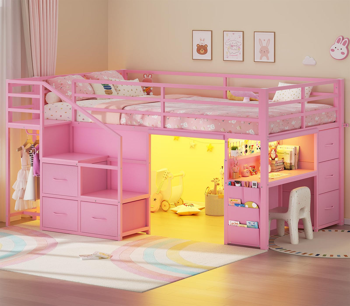 Twin Loft Bed with Desk and Stairs