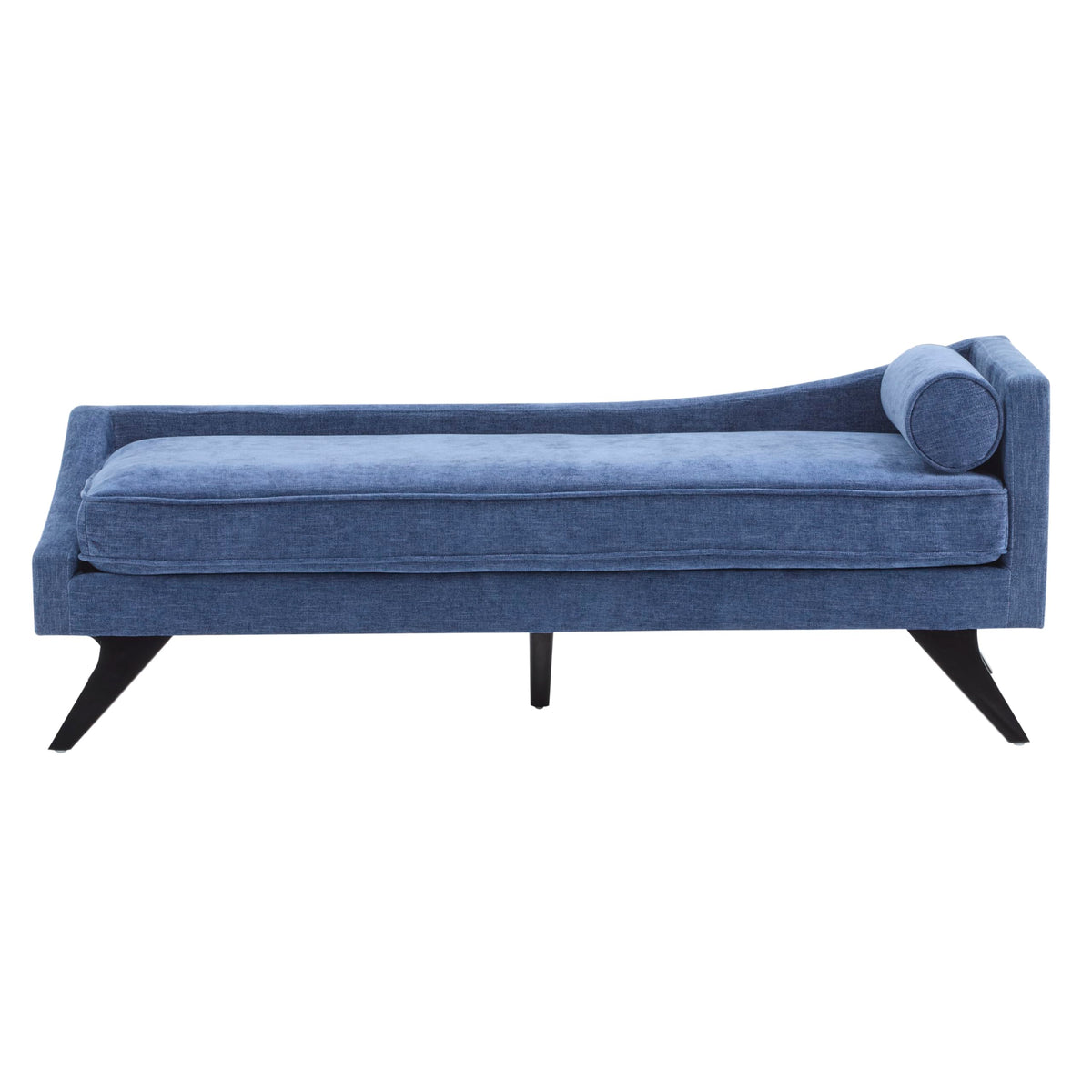Christopher Knight Home Cagle Upholstered Loveseat Sofa with Splayed Legs, Birch Wood Frame Lounge Chair, Living Room Chaise Lounge Chair Indoor, Soft Lounge Sofa with Rolled Accent Pillow, Navy Blue