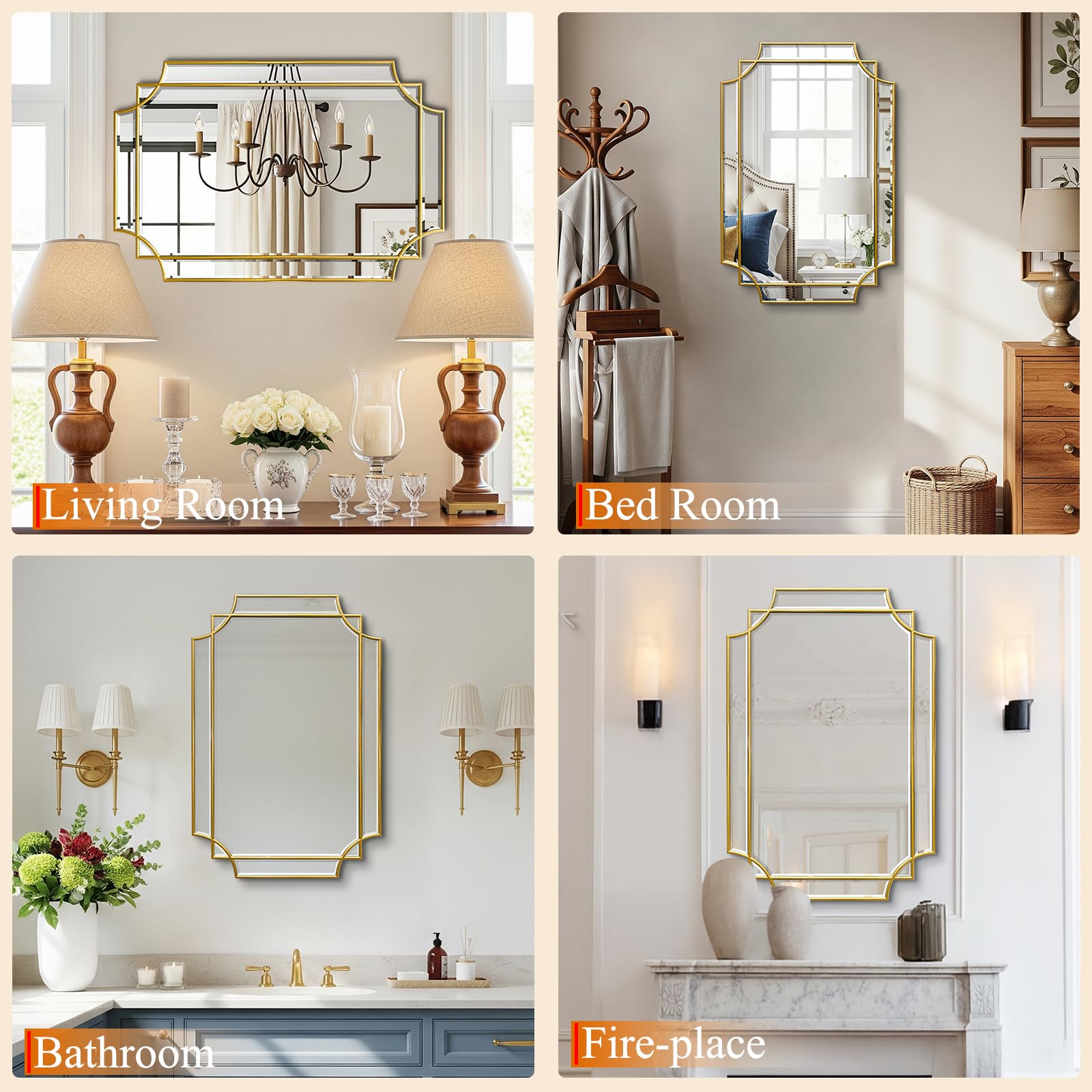 Gold Beveled Rectangular Wall Mirror