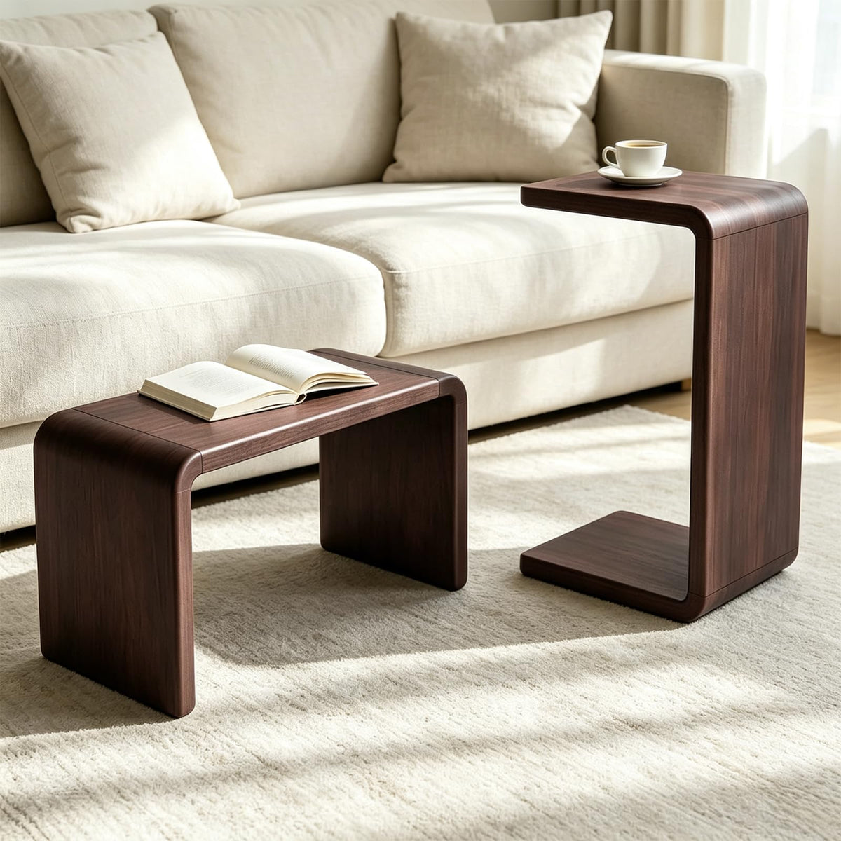 YIRCELOM Wooden C Shaped End Table, Couch Table, 24in W Walnut