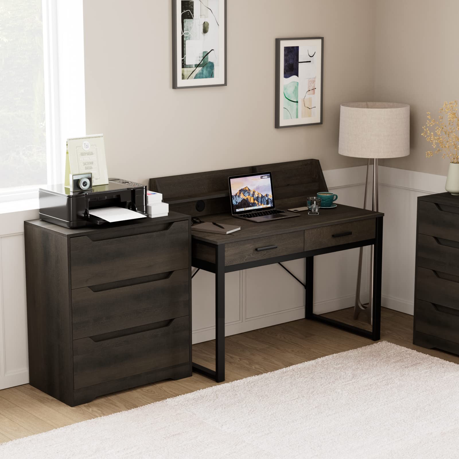 HOSTACK Modern 3 Drawer Dresser, Wood Chest of Drawers with Storage, Tall Nightstand with Cut-Out Handles, Side End Table, Accent Storage Cabinet for Living Room, Entryway, Dark Brown