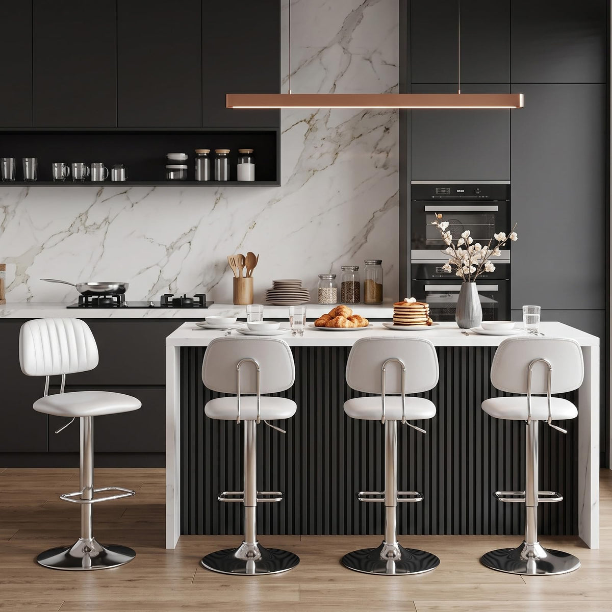 shipborne Bar Stools Set of 2, Swivel Barstools, Modern Bar Chairs, Silver