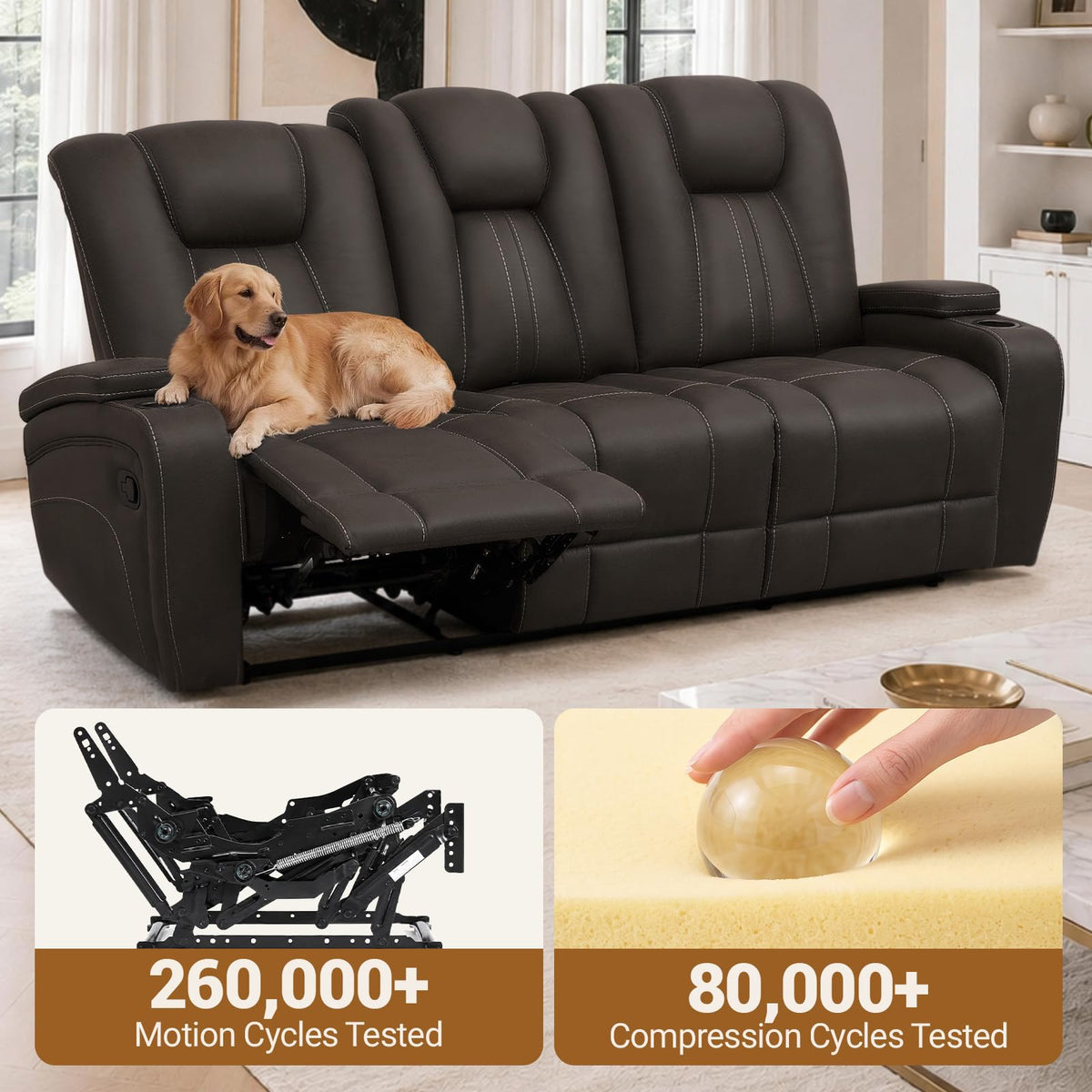 Brown Microfiber Reclining Sofa
