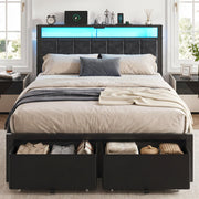 Kbun Full Size Bed Frame with Upholstered Headboard and 2 Storage Drawers