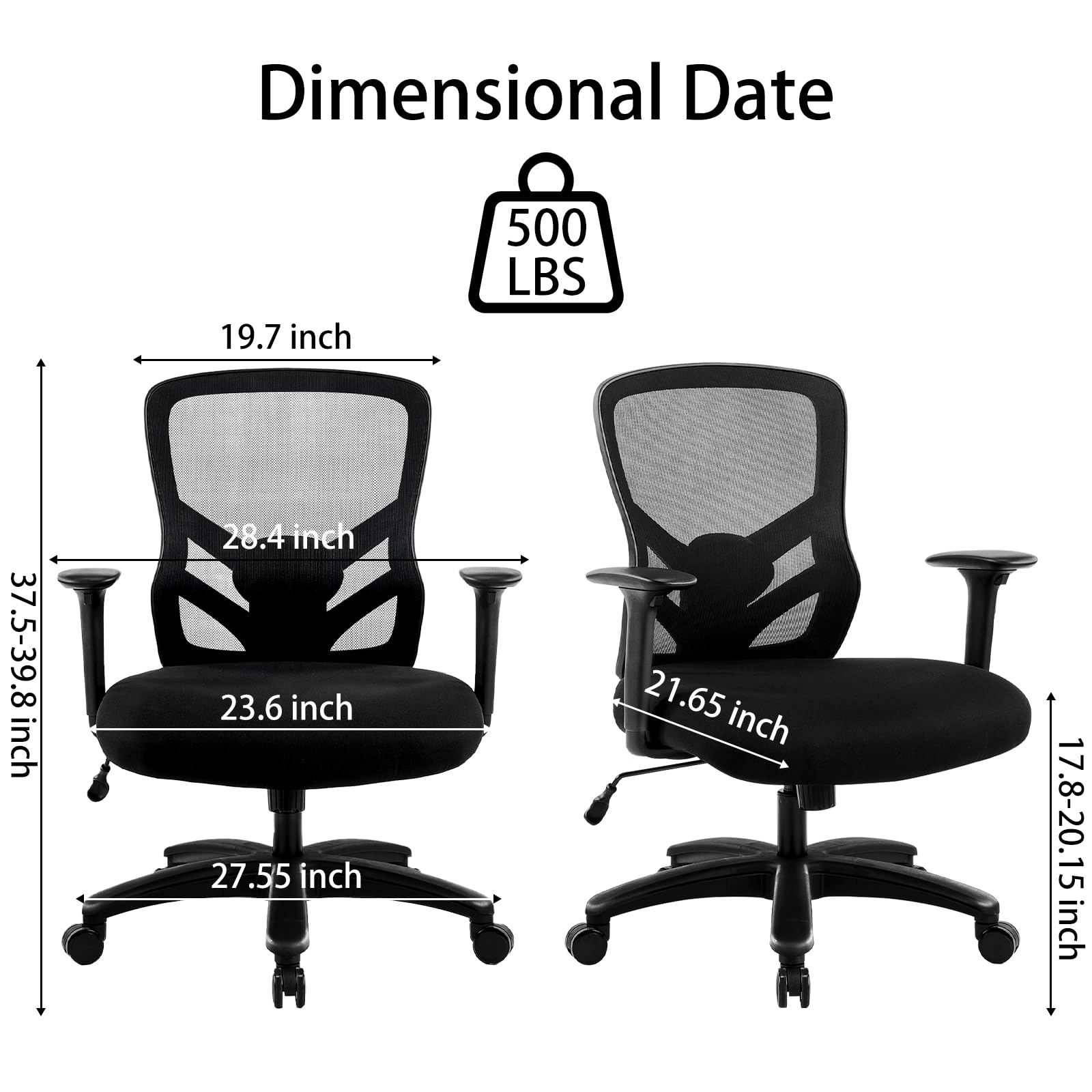 Big & Tall Ergonomic Mesh Office Chair – 500 lbs, 4D Armrests, Adjustable Lumbar