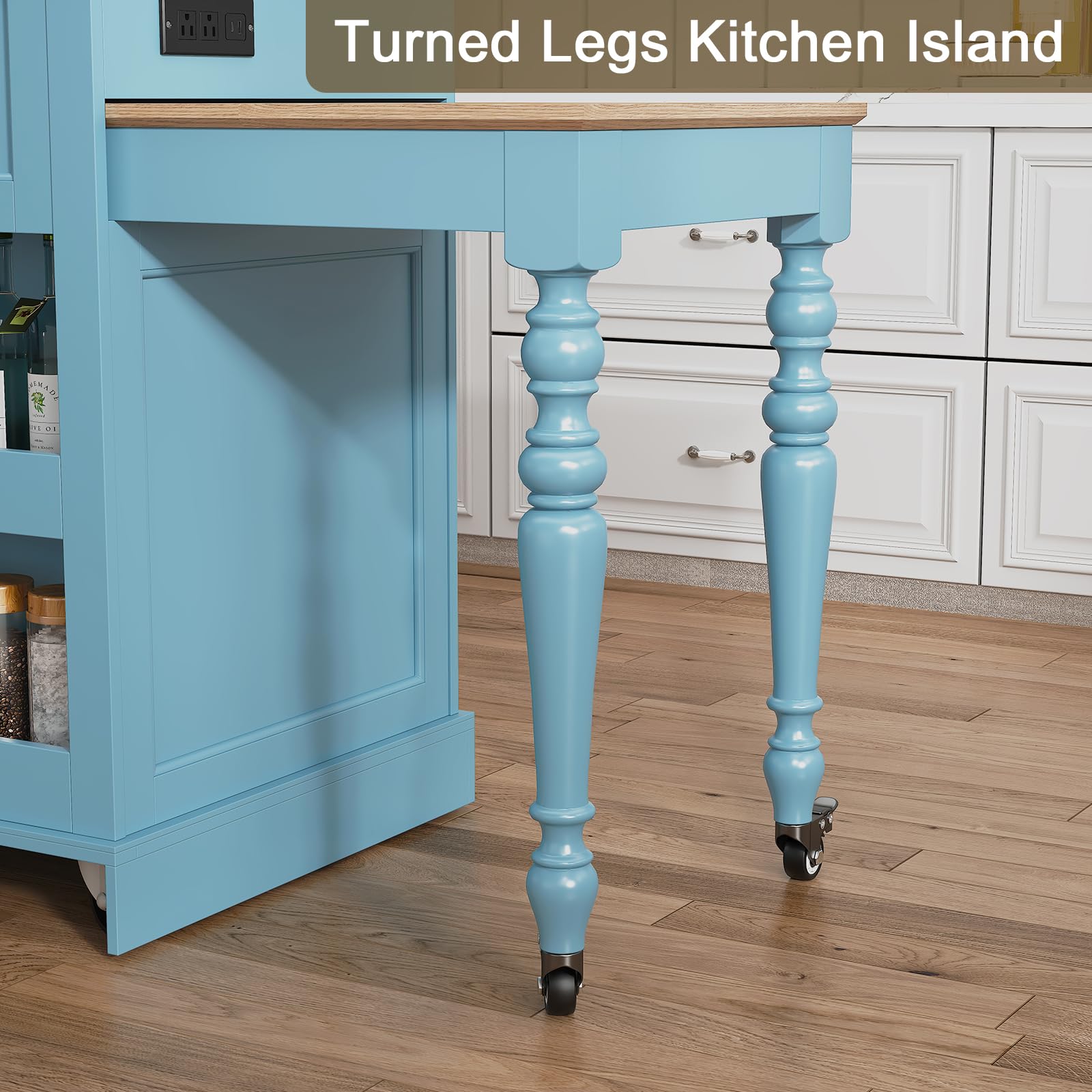Extendable Kitchen Island with Power Outlet & Storage
