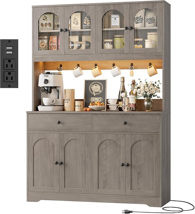 LED Kitchen Pantry Cabinet with Power Outlet