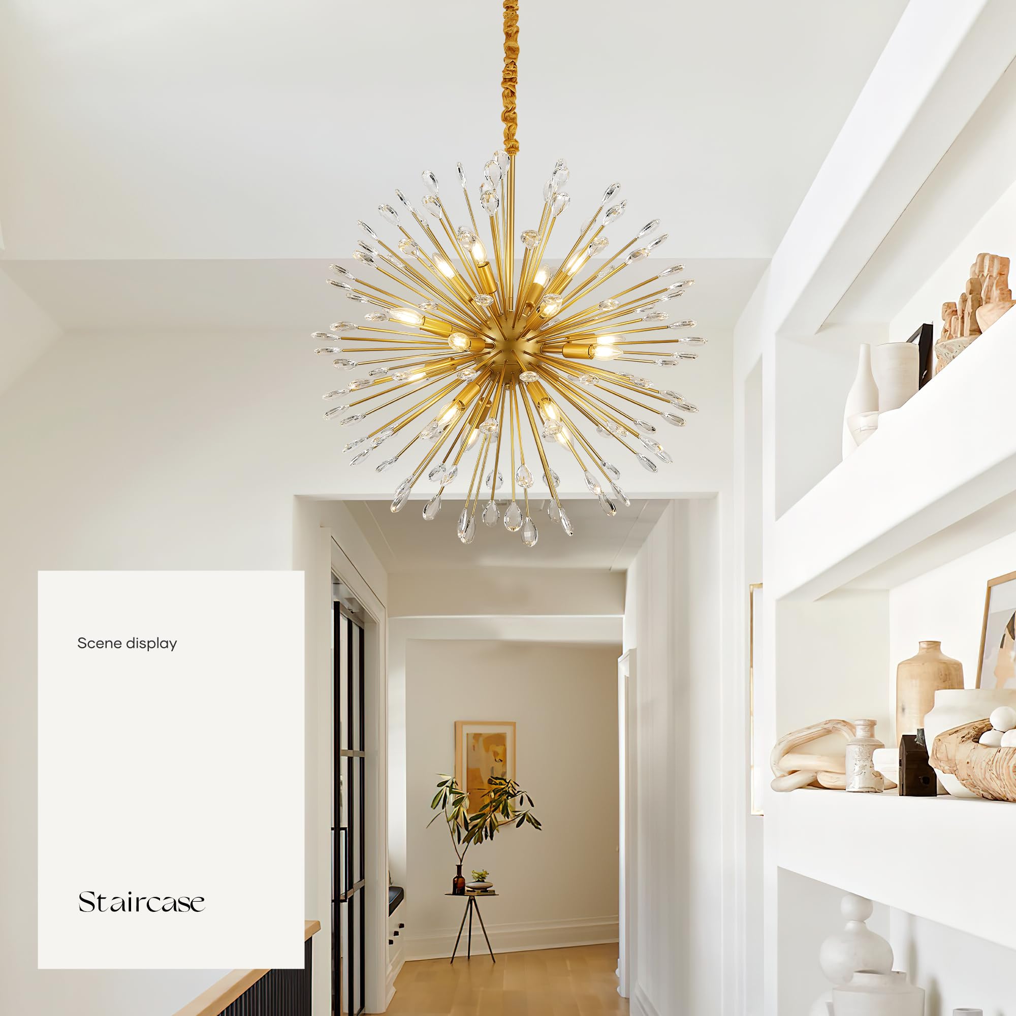 Aol furin 16-Light Gold Sputnik Chandeliers, 31" Starburst Firework Pendant Light fixtures, Mid-Century Modern Satellite Ceiling Lights for Dining Room, Kitchen, Bedroom, Living Room, E12