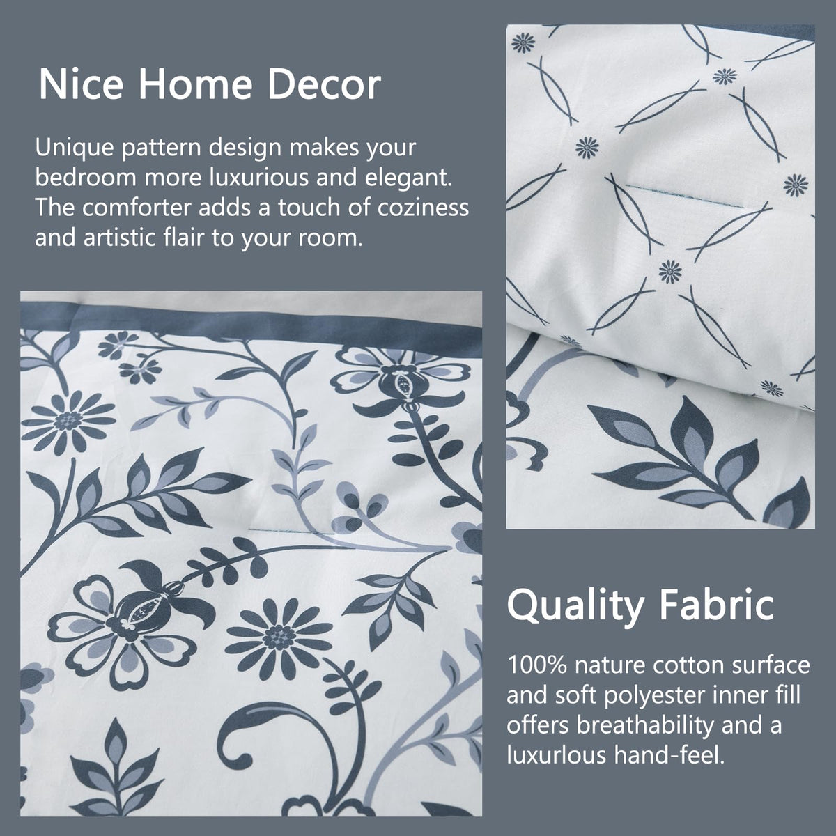Navy Floral Cotton Comforter Set