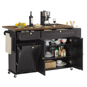 Kitchen Island Cart with Power Outlet & Drop Leaf