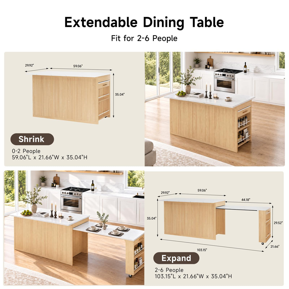 Extendable Kitchen Island with Storage