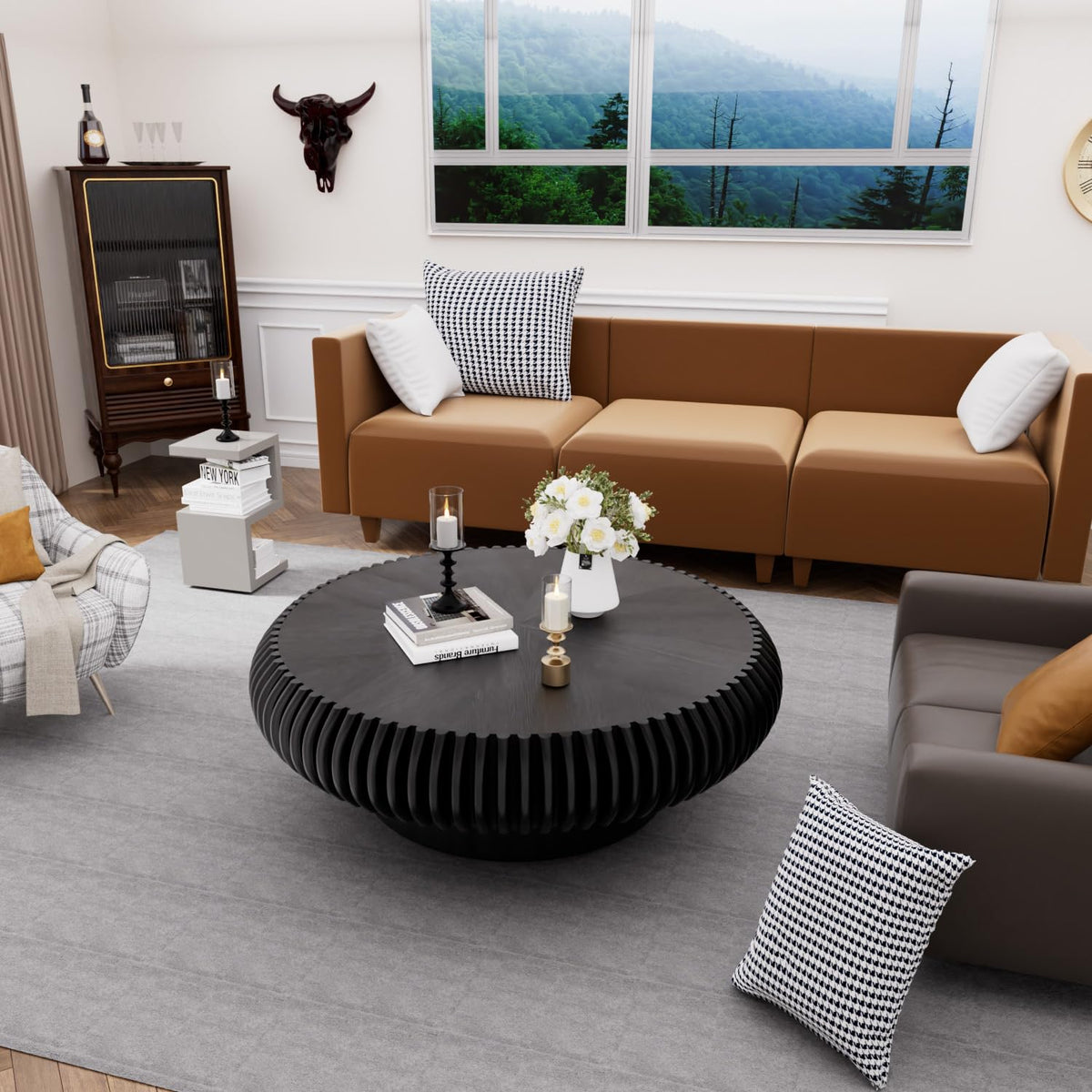 Black Fluted Drum Coffee Table