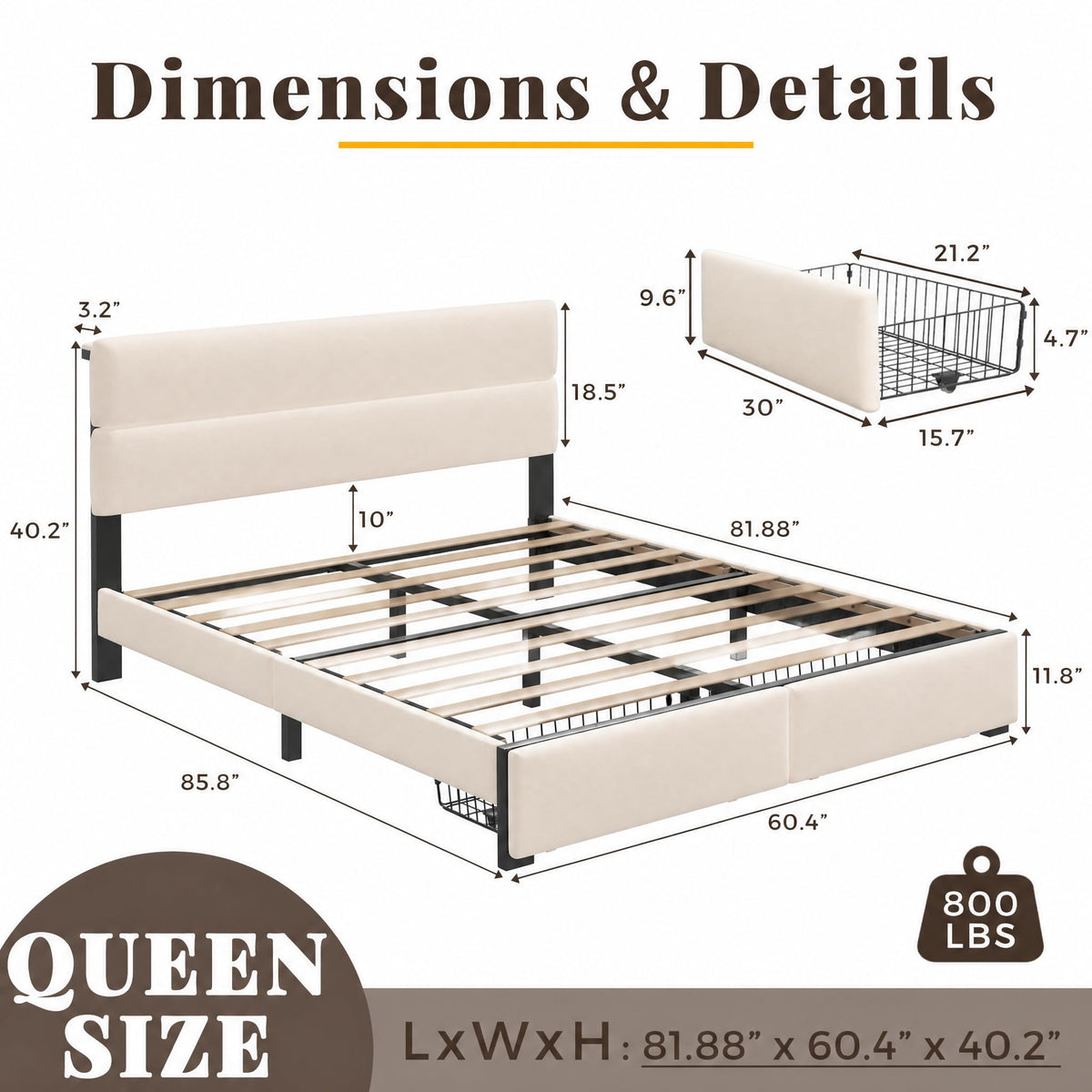 Queen Upholstered Storage Bed