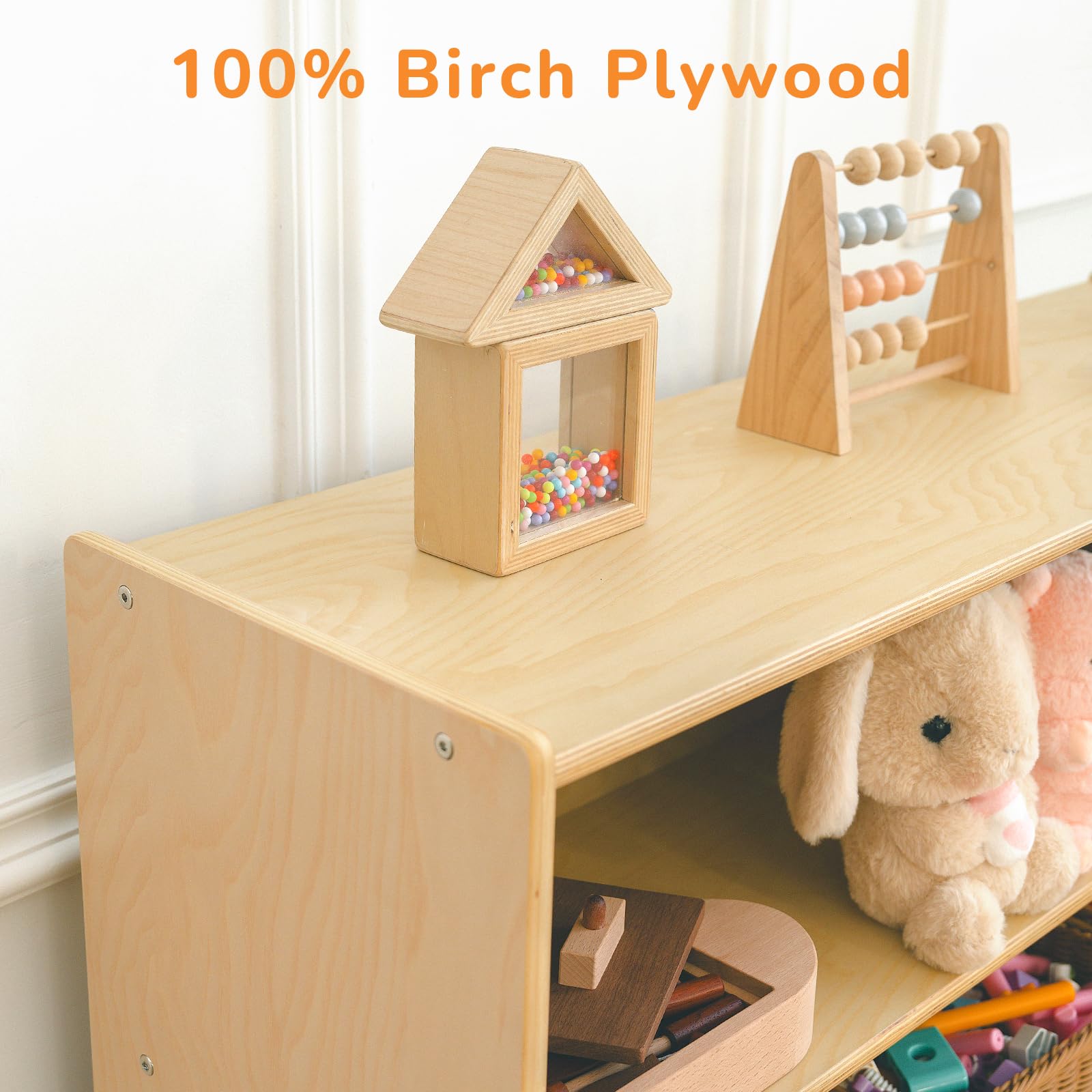 kidi house Kids Bookshelf and Toy Storage Shelf, Wooden Montessori Bookshelf, 3-Tier Toy Shelves with 7 Cubby, Classroom Furniture, Birch Children Bookcase, Book Shelf for Kids Room, Nursery, Playroom